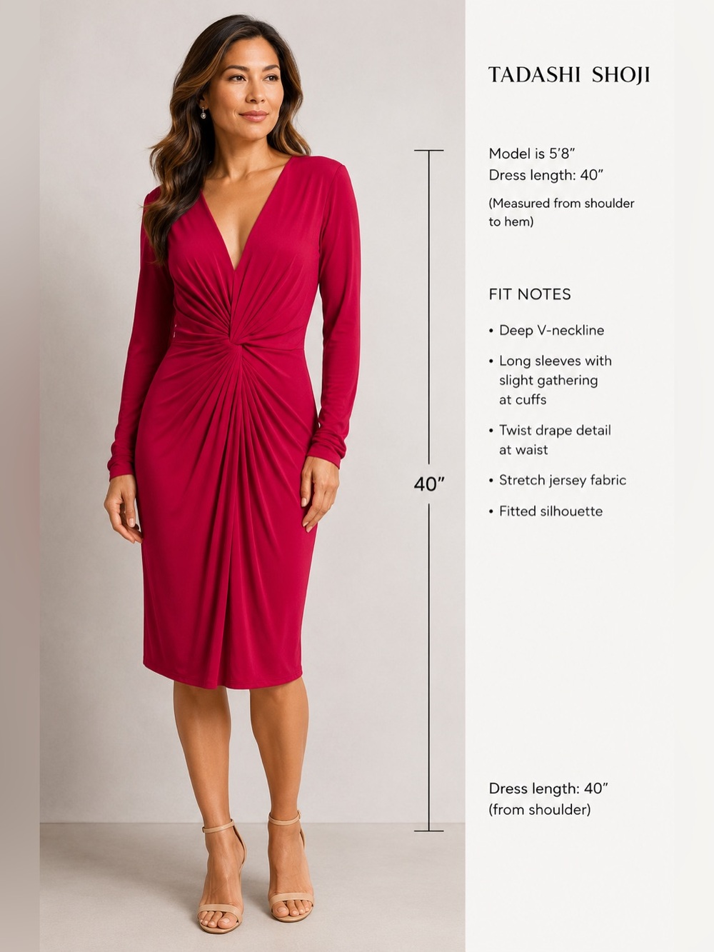 Tadashi Shoji Collection Twist Ruched Long Sleeve Bodycon Dress in Lipstick Red